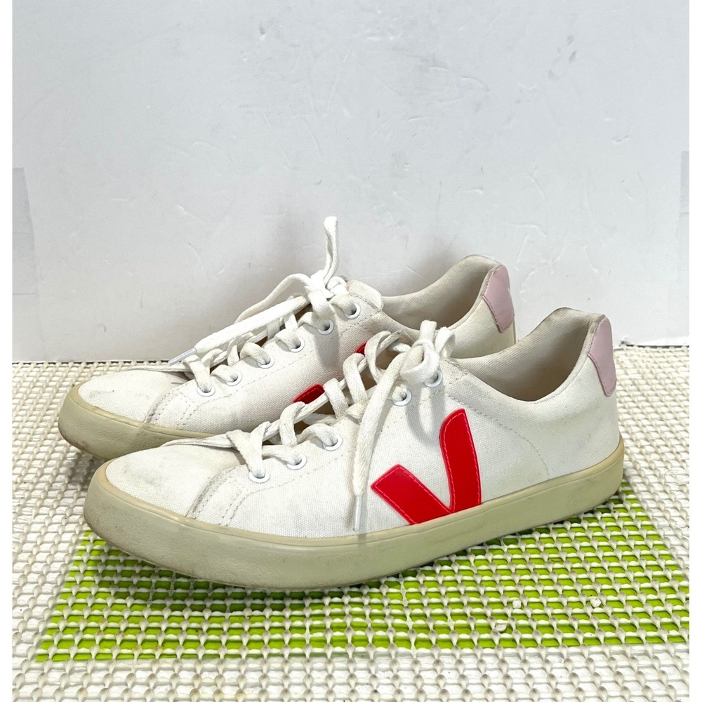 Veja Esplar Canvas Sneakers Women's 10 White Red Pink Low Top Trainers GOOD
